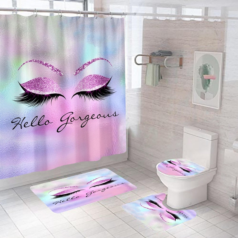Stylish Rose Gold Eyelash Makeup Print Bath Curtain