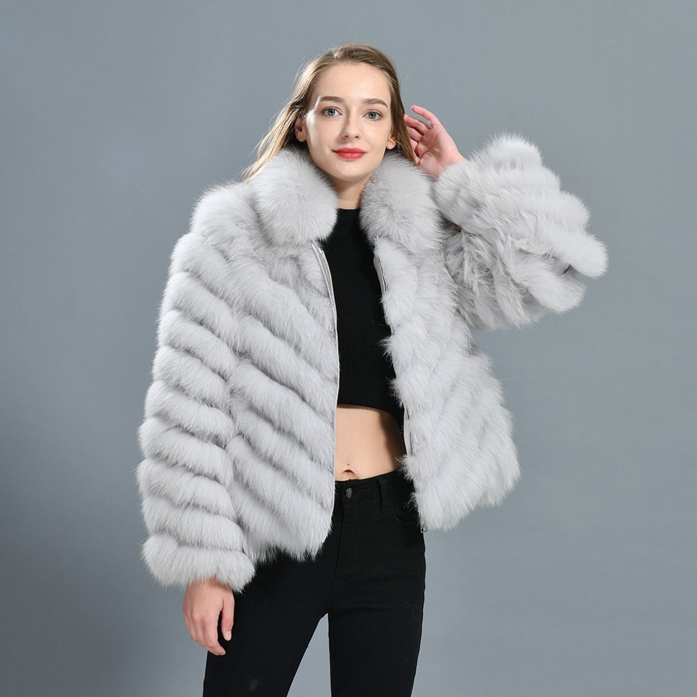 Luxury Real Fox Fur Coat(Reversible) With High-Grade Silk Liner