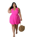 Solid Color V Neck Dress