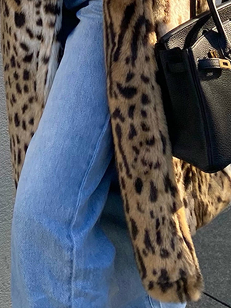Long Thick Fluffy Faux Fur Tiger Print Coat