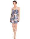 Satin Nightgown Crane Print Sleepwear With Spaghetti Strap