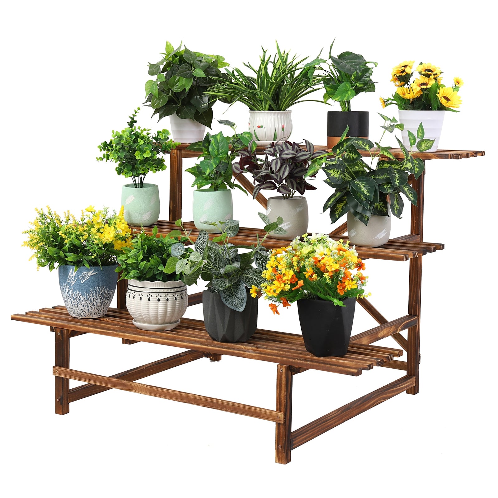 Large 3 Tier Stair Style Wood Plant Stand