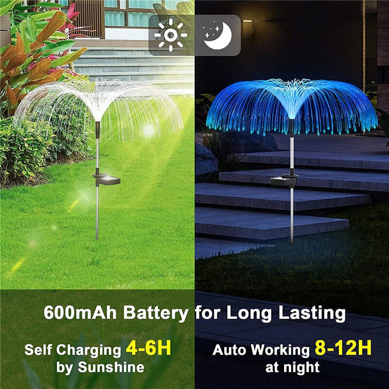 7 Color jellyfish Solar Led garden fiber optic Lamp jellyfish