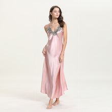 Cargar imagen en el visor de la galería, Long Chemise Lace Satin Nightgown
