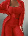 Warm Soft Fleece 3 Pieces Crop Top+Long Pants+Coat