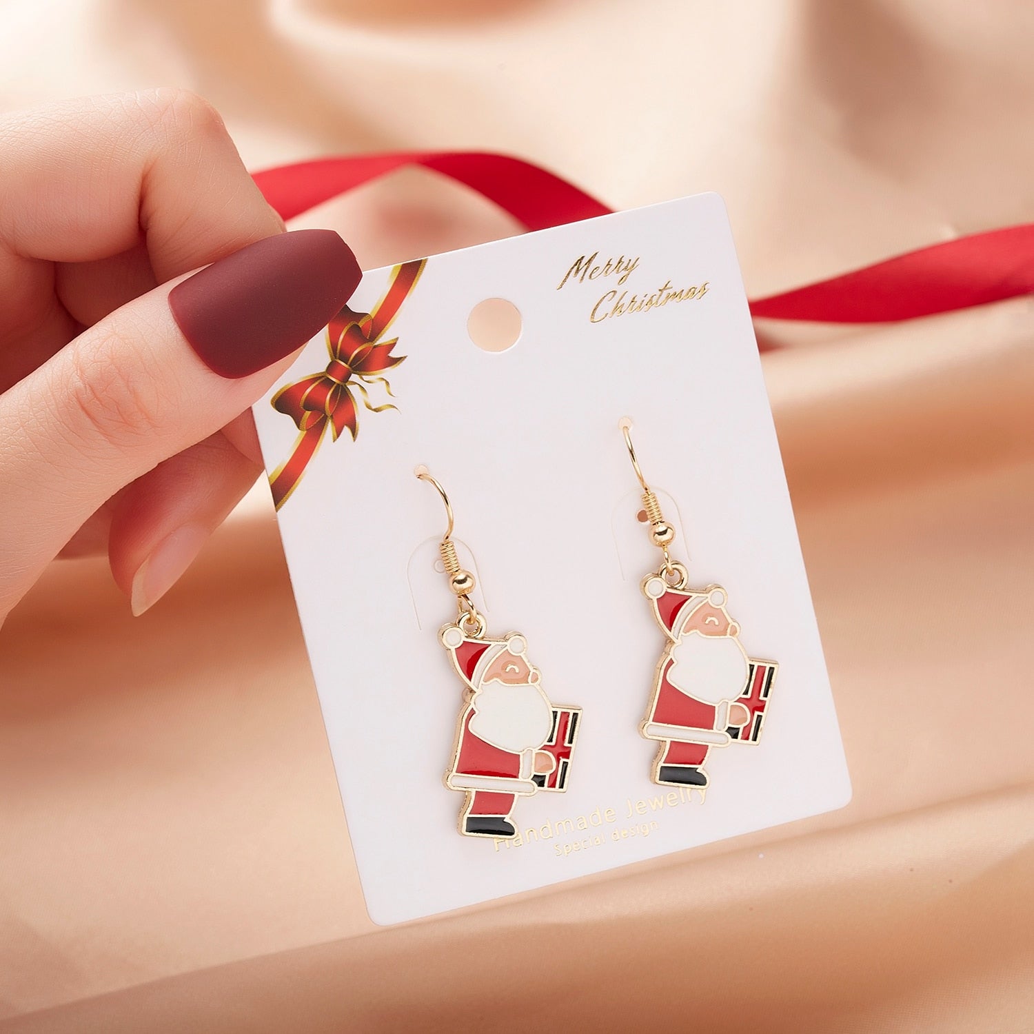 Fashion Green Red Color Star Ball Christmas Earring Women