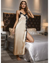 Split Lace Design Champagne Silk Nightdress