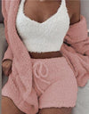 Warm Soft Fleece 3 Pieces Crop Top+Long Pants+Coat