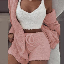 Load image into Gallery viewer, Warm Soft Fleece 3 Pieces Crop Top+Long Pants+Coat
