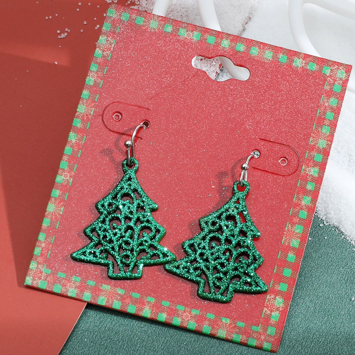 Fashion Green Red Color Star Ball Christmas Earring Women