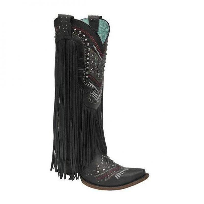 Square Heel Square Toe Slip-On Retro Mid-Calf Boots