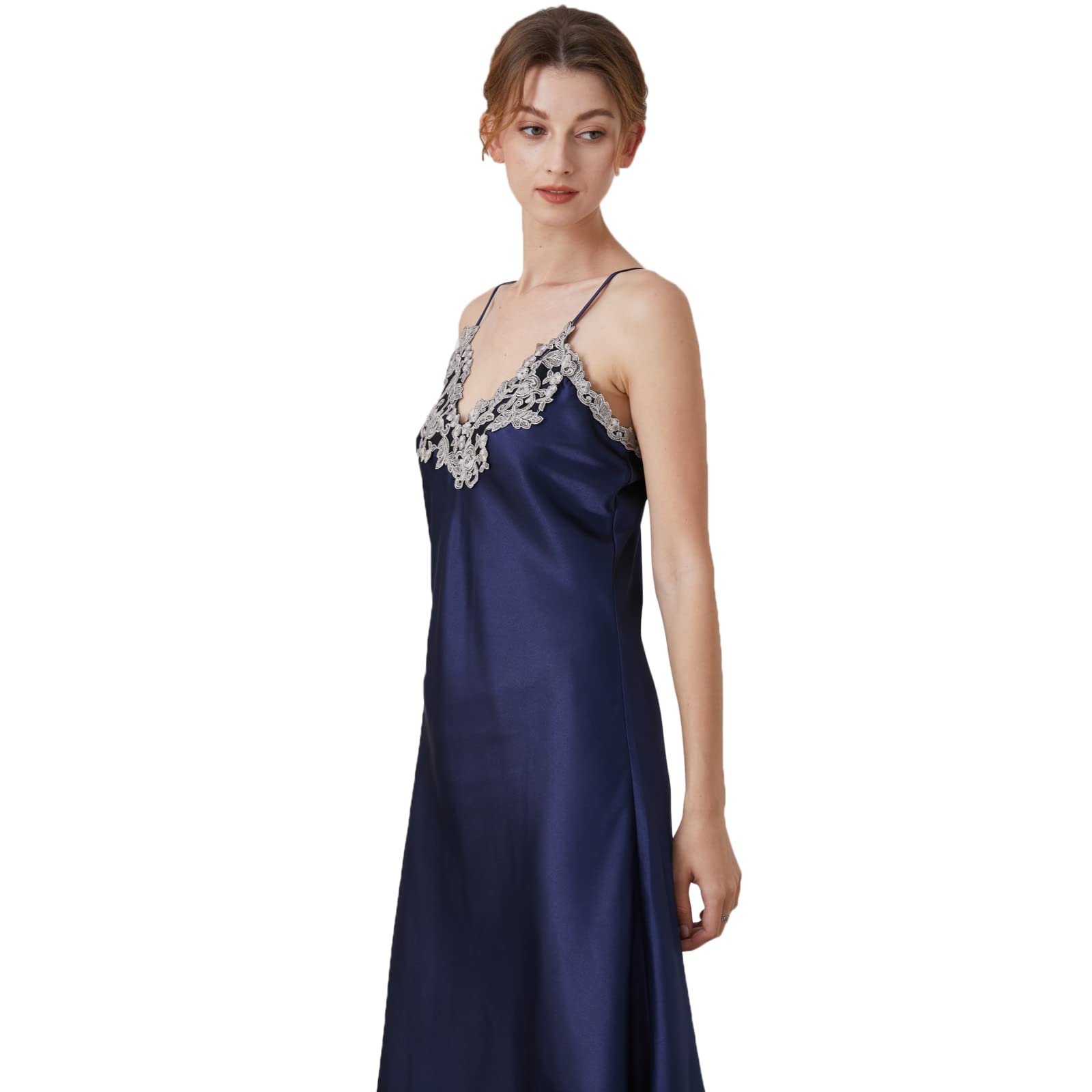 Long Chemise Lace Satin Nightgown