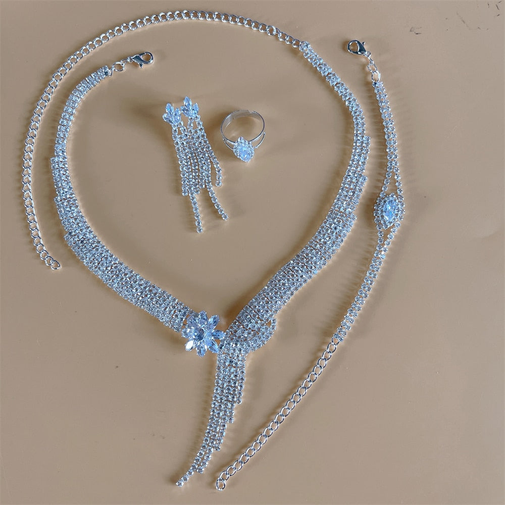 Silver Color Rhinestone Crystal Bridal Jewelry Sets