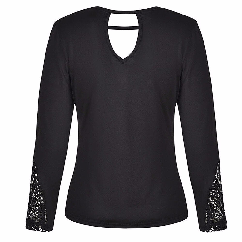 Lace Long Sleeve Casual V-neck