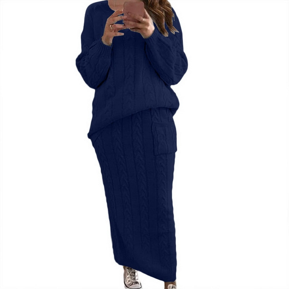 Warm Knitted 2 Piece Pullover Sweater Set