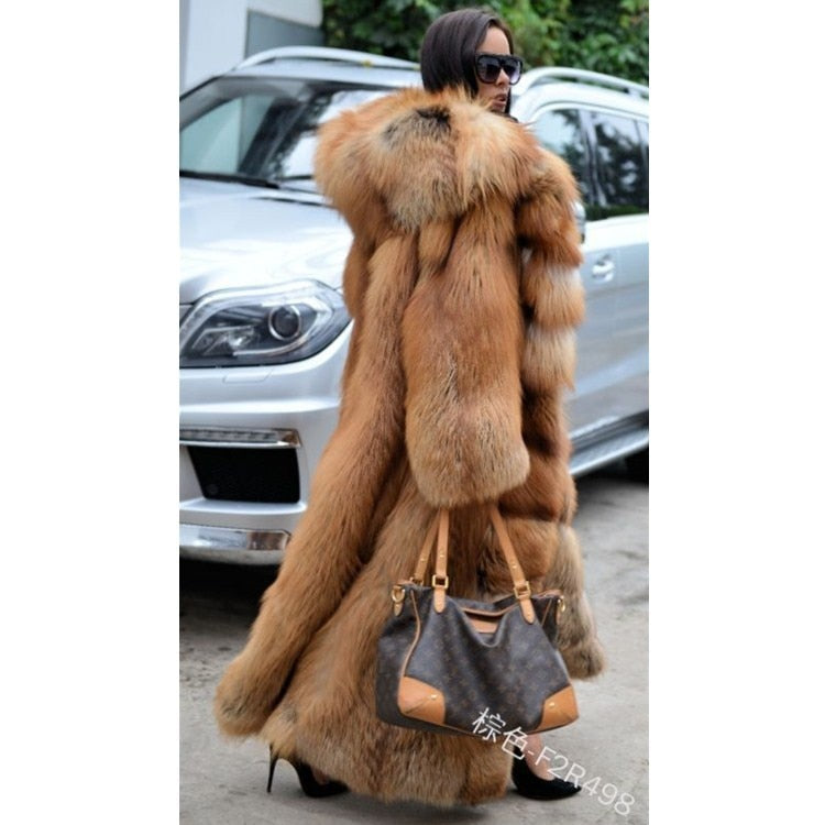 Warm Thick Long Faux Fur Coat With Hood