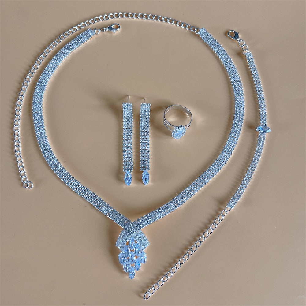 Silver Color Rhinestone Crystal Bridal Jewelry Sets