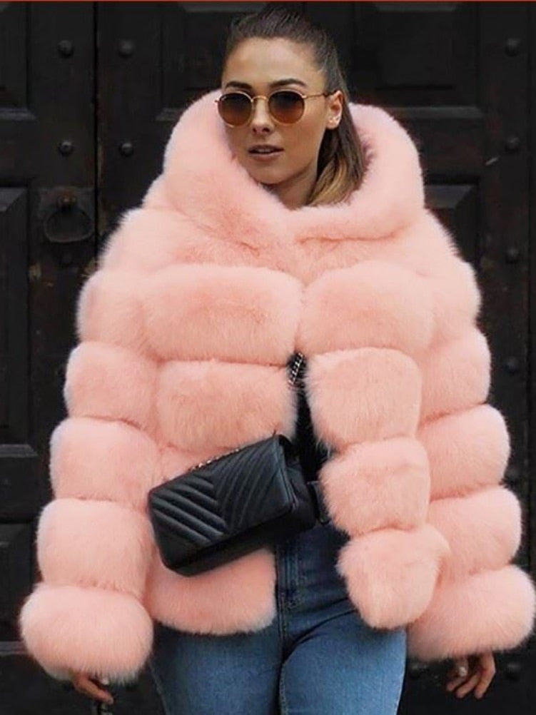 High Quality Warm Thick Hooded Fur Winter Coat