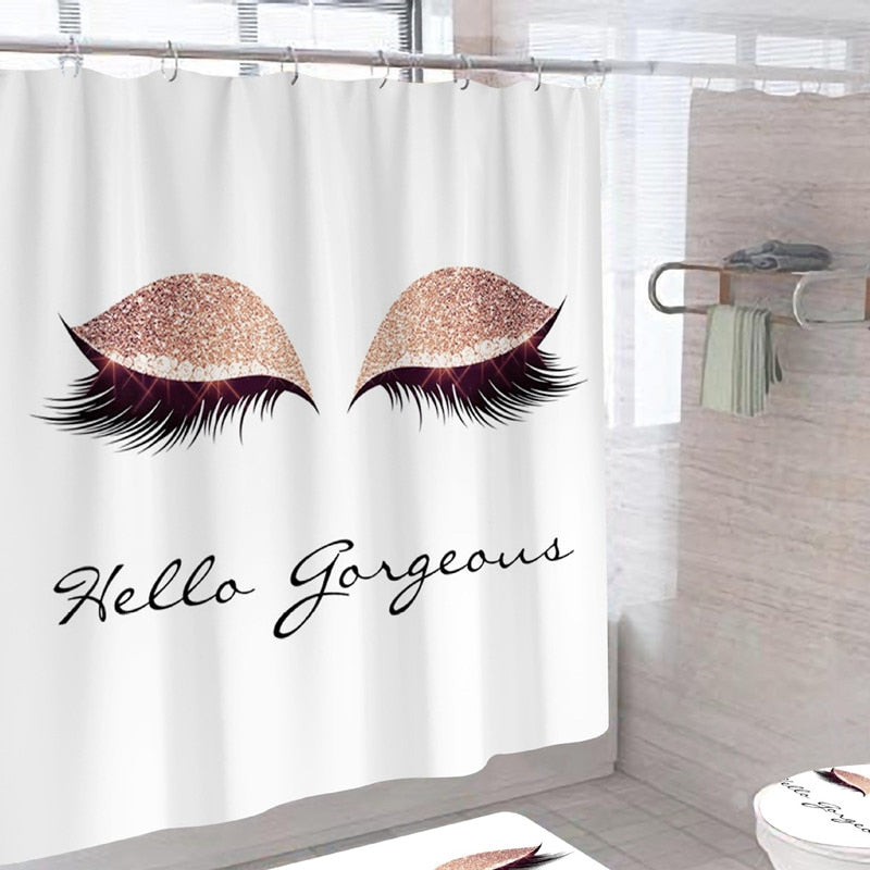 Stylish Rose Gold Eyelash Makeup Print Bath Curtain