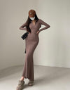 Zipper Lapel Slim V Neck Fishtail Dress