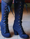Mid-Calf Lace Up Thick Heels Boots