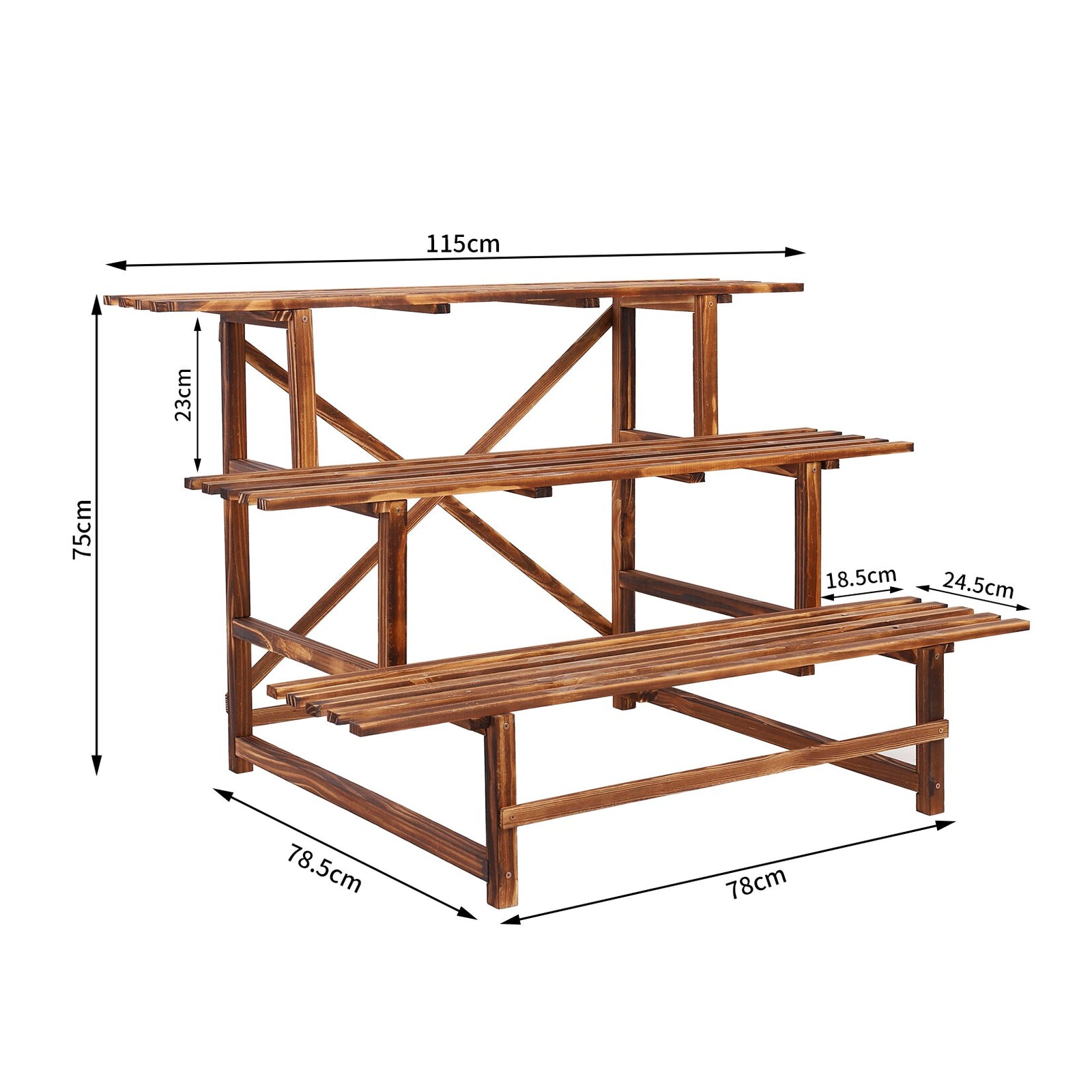 Large 3 Tier Stair Style Wood Plant Stand