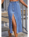 Women's Button A-line Side Split High Waist Denim Skirt