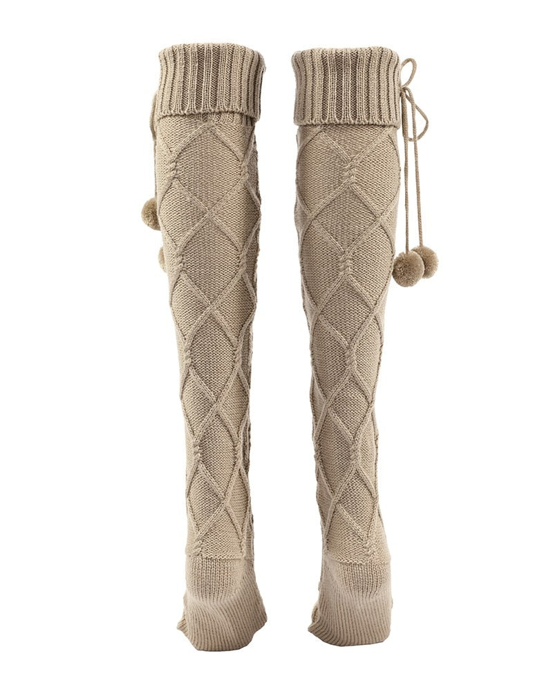 1Pair Braided Bowknot Knee High Long Sock Stockings