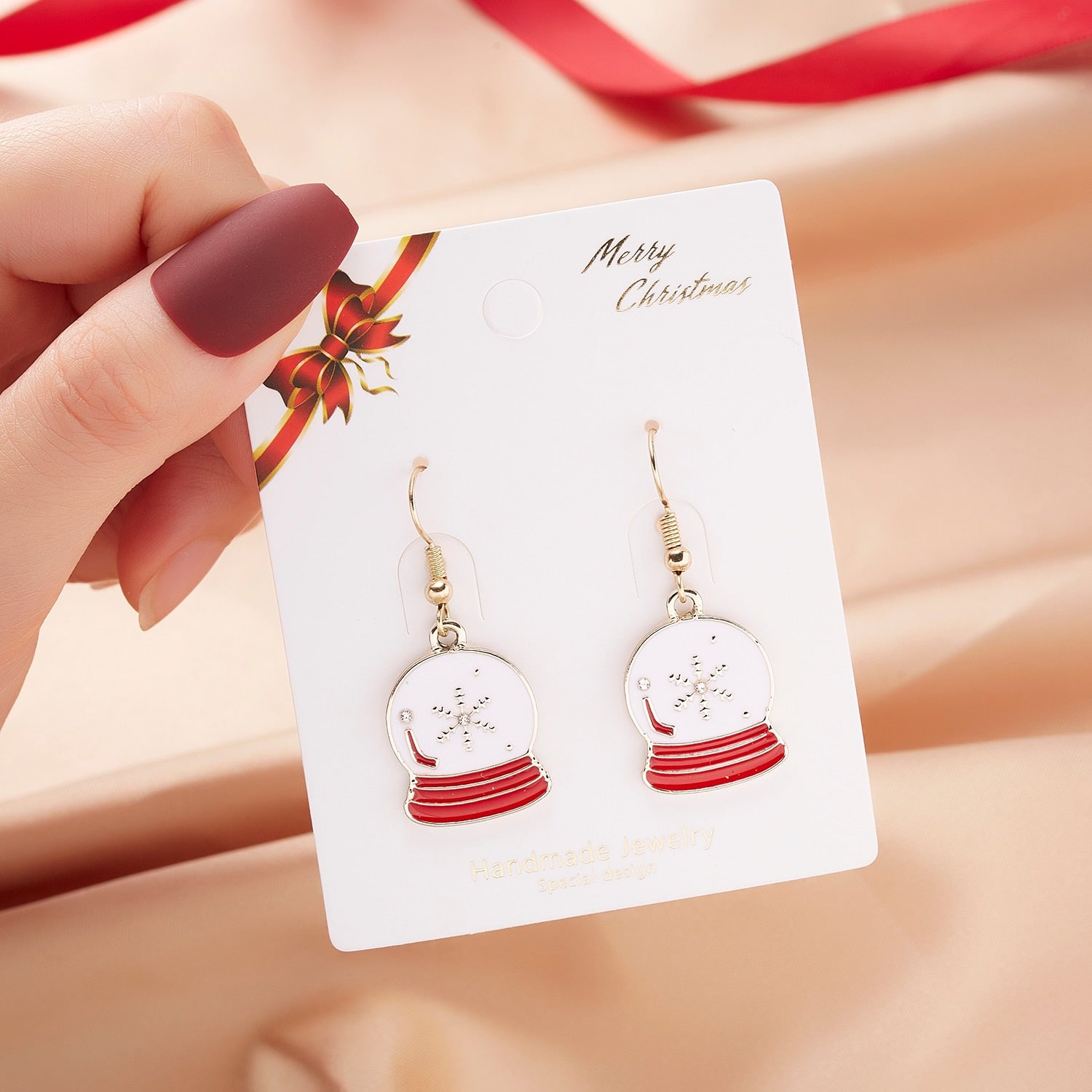 Fashion Green Red Color Star Ball Christmas Earring Women