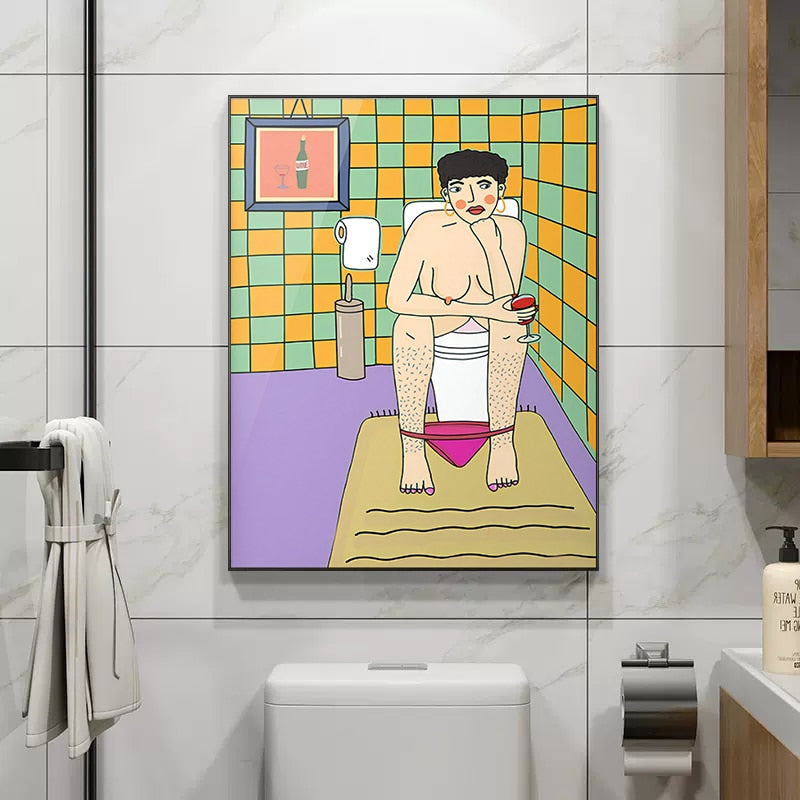 Canvas Wall Art Abstract Girl Bathroom Illustration