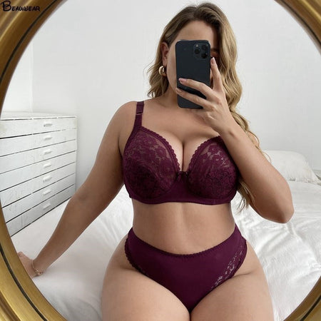 Plus size Sexy Lace thong And Bra set
