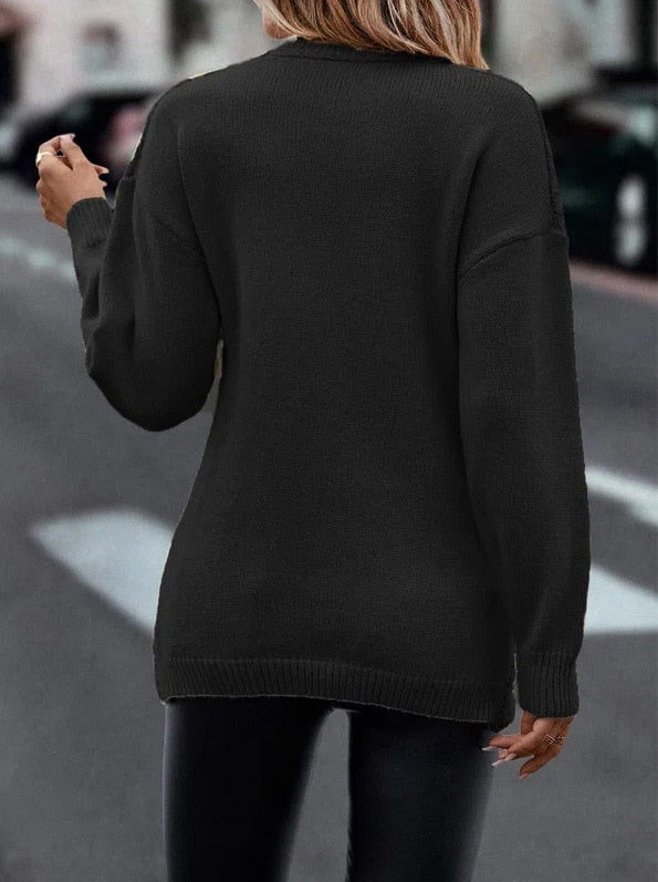 V-neck Knitted Off Shoulder Cross Pullover