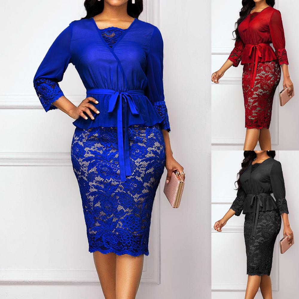 3/4 Sleeve Elegant Bodycon Knee-length Dress