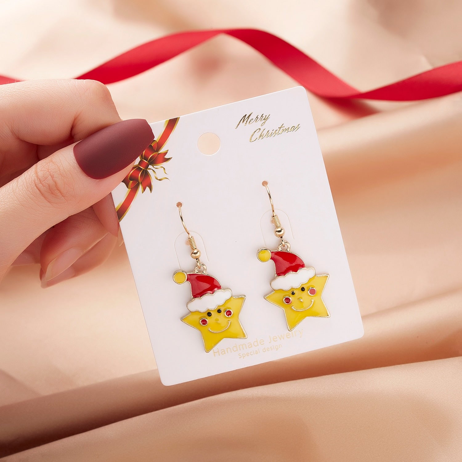 Fashion Green Red Color Star Ball Christmas Earring Women