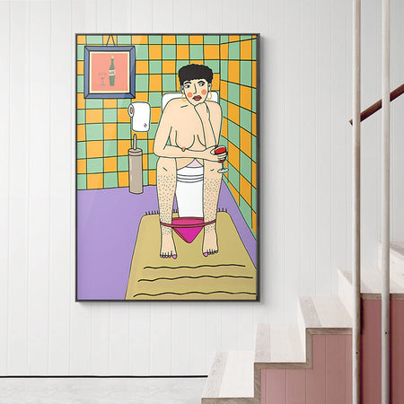 Canvas Wall Art Abstract Girl Bathroom Illustration