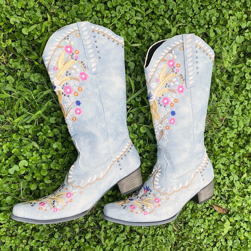 Embroidery Floral Western Cowboy Boots