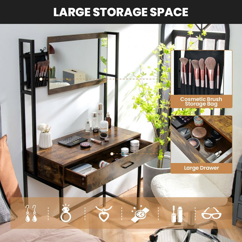 Industrial Vanity Table with 3-Height Adjustable Mirror/Dressing Makeup Table And Drawer