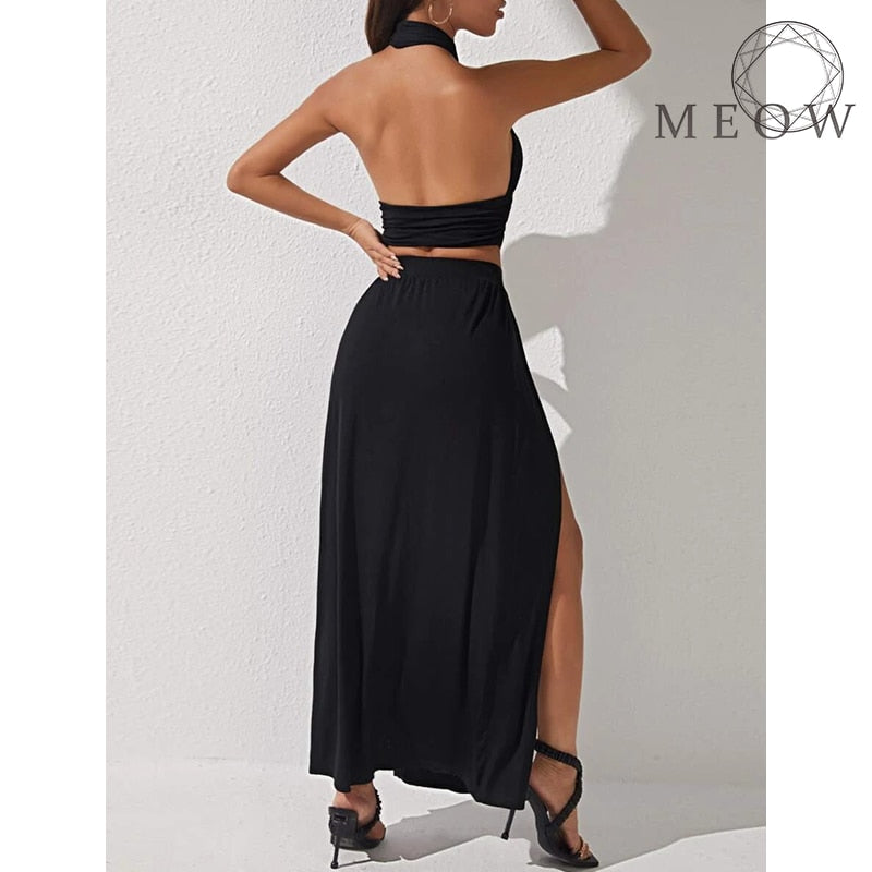 Sexy Crop Top and Skirt Two Piece Set
