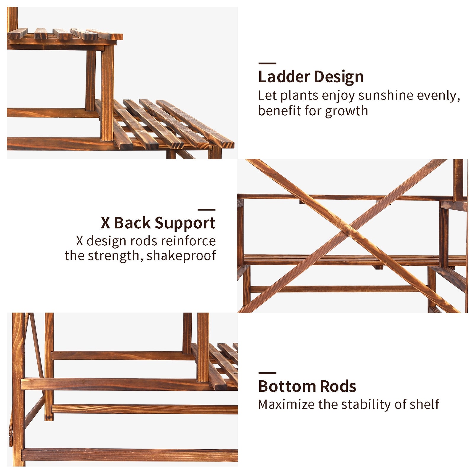 Large 3 Tier Stair Style Wood Plant Stand