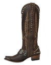Thick Heel Metal Belt Buckle Rivet Embroidery Western Boots