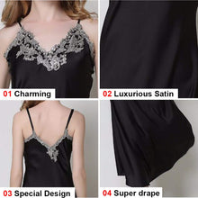 Cargar imagen en el visor de la galería, Long Chemise Lace Satin Nightgown
