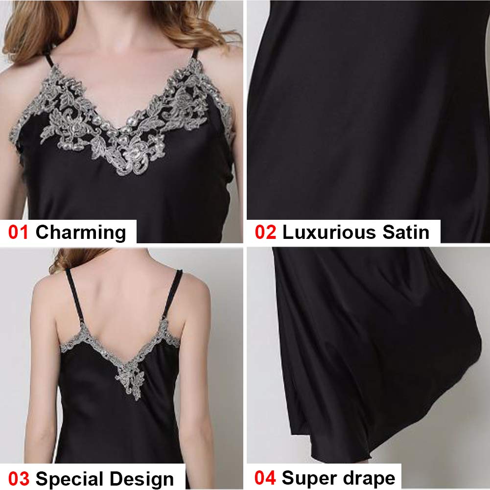 Long Chemise Lace Satin Nightgown