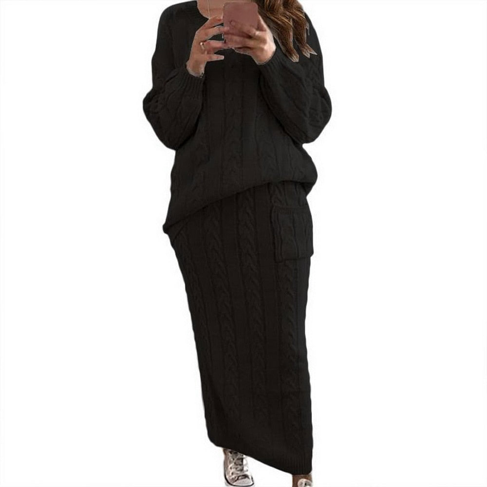 Warm Knitted 2 Piece Pullover Sweater Set
