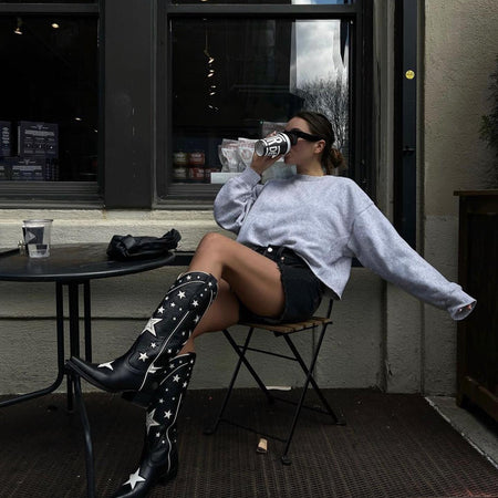 Western New Star Design Slip On Cowgirl Boots Black Brand