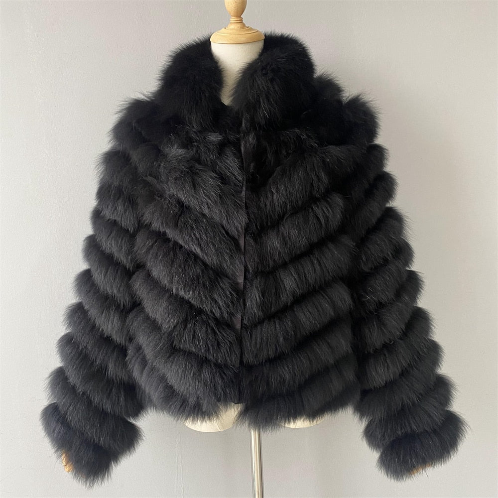 Luxury Real Fox Fur Coat(Reversible) With High-Grade Silk Liner