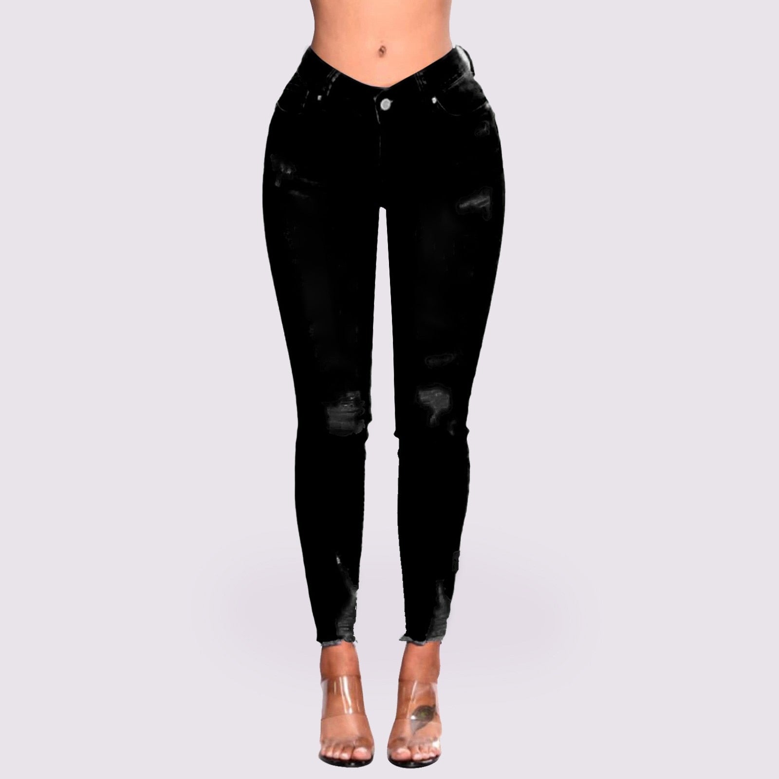 Women's Butt Lifting Skinny Denim Jeans High Waist Pencil Jean Stretchy Distressed Slim Trousers Destroyed Ripped Jean Oversized