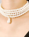 Multi-layer imitation pearl beaded short necklace earring set