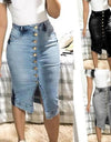 Midi Pencil High Waist Denim Button Skirt
