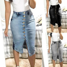 Load image into Gallery viewer, Midi Pencil High Waist Denim Button Skirt
