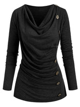 Load image into Gallery viewer, Cowl Neck Mock Button Long Sleeve Marled Top
